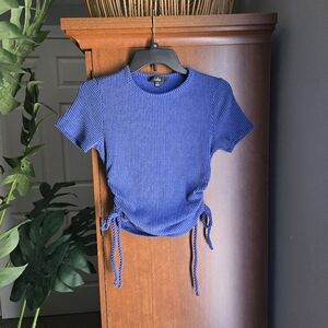 Lulu's Blue Ribbed Crop Top With Side Ties Medium